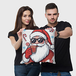 Подушка квадратная Санта Клаус в стильных солнцезащитных очках, цвет: 3D-принт — фото 2