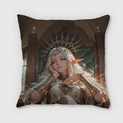 Подушка квадратная Беловолосая королева эльфов на троне, цвет: 3D-принт