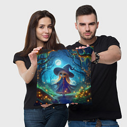 Подушка квадратная Ведьмочка-малютка в ночь на хэллоуин, цвет: 3D-принт — фото 2