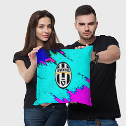 Подушка квадратная Juventus неоновые краски, цвет: 3D-принт — фото 2