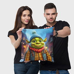 Подушка квадратная Милый Шрек зимой, цвет: 3D-принт — фото 2