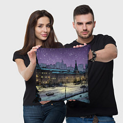 Подушка квадратная Ночь в новогодней Москве, цвет: 3D-принт — фото 2