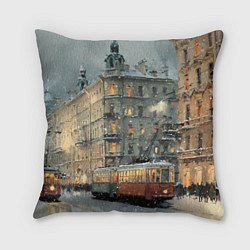 Подушка квадратная Трамваи в зимнем Санкт-Петербурге, цвет: 3D-принт