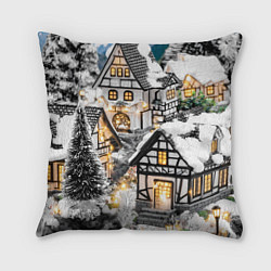 Подушка квадратная Объемные новогодние дома, цвет: 3D-принт