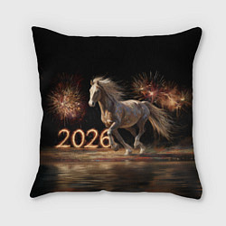 Подушка квадратная 2026 Лошадь на фоне салюта