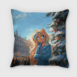 Подушка квадратная Лошадка на новогодней площади, цвет: 3D-принт