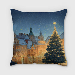 Подушка квадратная Новый год в старом городе, цвет: 3D-принт