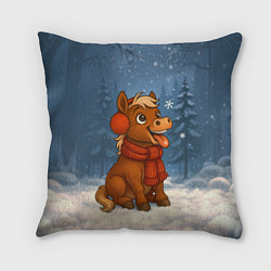 Подушка квадратная Лошадка ловит снежинку, цвет: 3D-принт