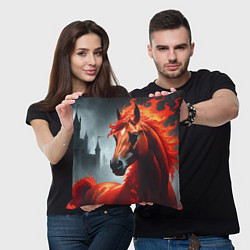 Подушка квадратная Огненная лошадь на сером, цвет: 3D-принт — фото 2