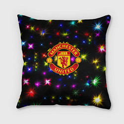 Подушка квадратная Манчестер Юнайтед праздничные огни, цвет: 3D-принт