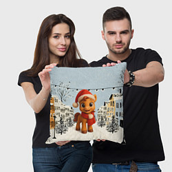 Подушка квадратная Милая новогодняя лошадка с шарфом, цвет: 3D-принт — фото 2