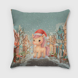 Подушка квадратная Маленькая новогодняя милая лошадка, цвет: 3D-принт