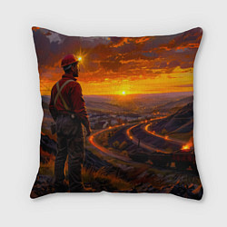 Подушка квадратная Шахтёр на закате, цвет: 3D-принт