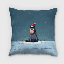 Подушка квадратная Забавная новогодняя лошадка