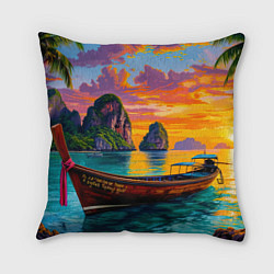 Подушка квадратная Тропический закат у скал, цвет: 3D-принт