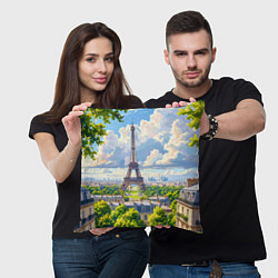 Подушка квадратная Эйфелева башня в сердце Парижа, цвет: 3D-принт — фото 2
