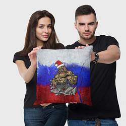Подушка квадратная Новогодний медведь РФ, цвет: 3D-принт — фото 2
