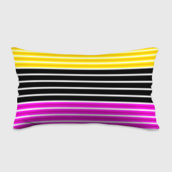 Подушка-антистресс Желтые розовые и черные полосы на белом, цвет: 3D-принт