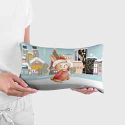 Подушка-антистресс Зайчик на фоне новогоднего города, цвет: 3D-принт — фото 2
