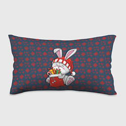 Подушка-антистресс Кролик на фоне красных снежинок, цвет: 3D-принт