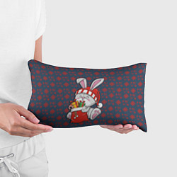 Подушка-антистресс Кролик на фоне красных снежинок, цвет: 3D-принт — фото 2