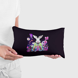 Подушка-антистресс Кролик в цветах на черном фоне, цвет: 3D-принт — фото 2