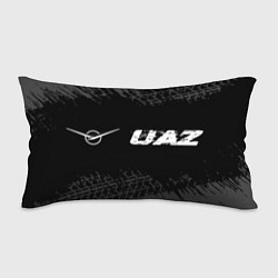 Подушка-антистресс UAZ speed на темном фоне со следами шин: надпись и, цвет: 3D-принт
