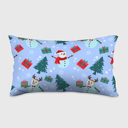 Подушка-антистресс Снеговики с новогодними подарками паттерн, цвет: 3D-принт