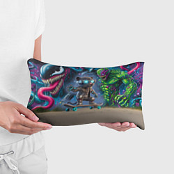 Подушка-антистресс Пантерёнок крутой скейтбордист на фоне граффити, цвет: 3D-принт — фото 2