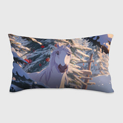 Подушка-антистресс Белая лошадь на фоне елки