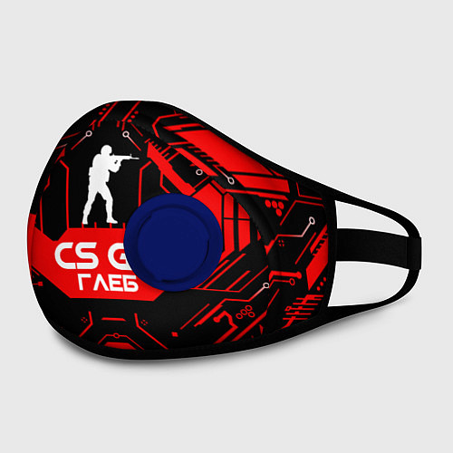 Маска с клапаном CS:GO - Глеб / 3D-Синий – фото 2