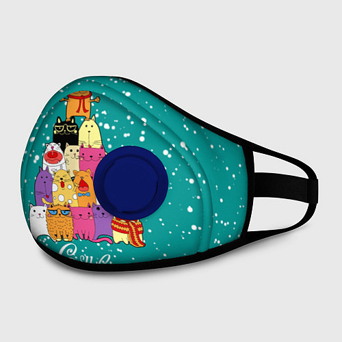 Маска с клапаном Ёлка из котов / 3D-Синий – фото 2