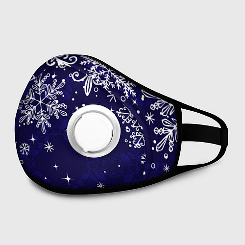Маска с клапаном Новогодние снежинки / 3D-Белый – фото 2