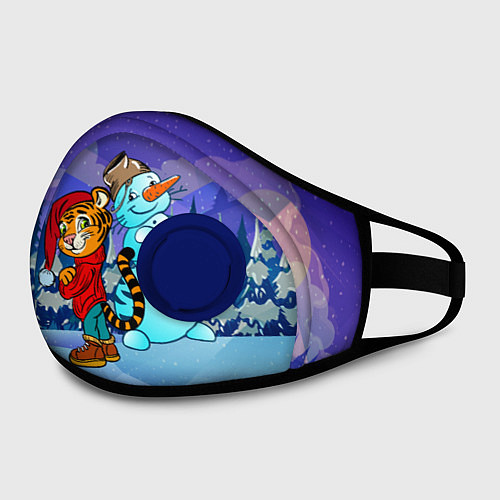 Маска с клапаном Тигр и снеговик Новогодние / 3D-Синий – фото 2