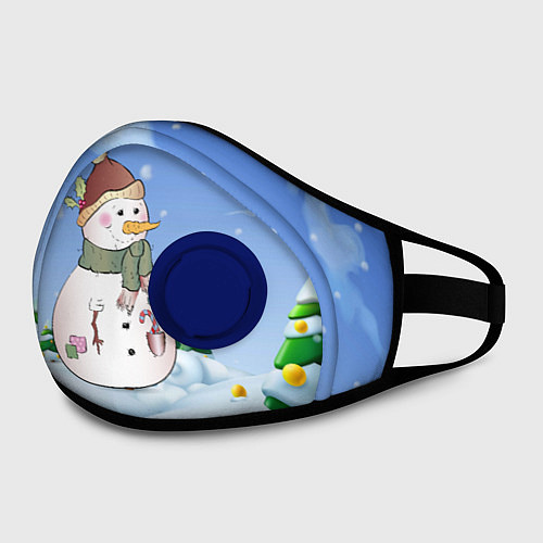 Маска с клапаном Веселый Снеговичок / 3D-Синий – фото 2