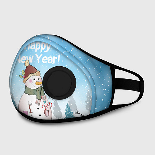 Маска с клапаном Снеговик во дворе / 3D-Черный – фото 2