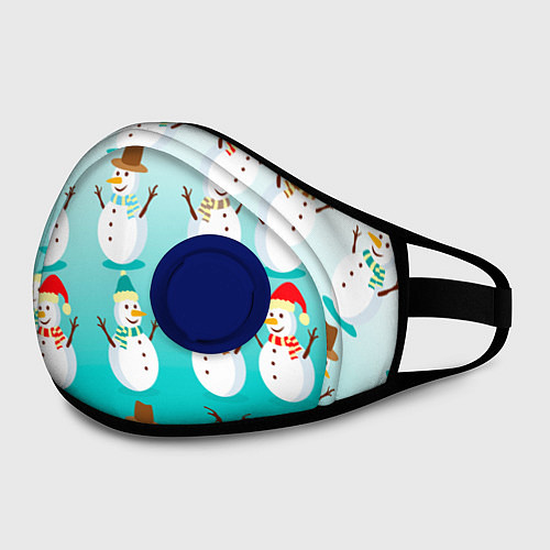 Маска с клапаном Веселые снеговички узор / 3D-Синий – фото 2