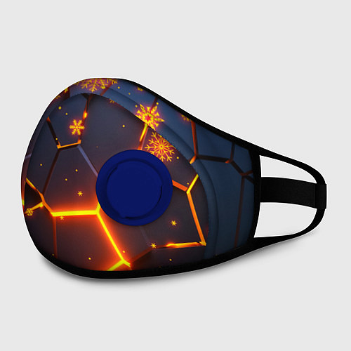 Маска с клапаном НОВОГОДНИЕ ОГНЕННЫЕ 3D ПЛИТЫ FIRE NEON HEXAGON / 3D-Синий – фото 2