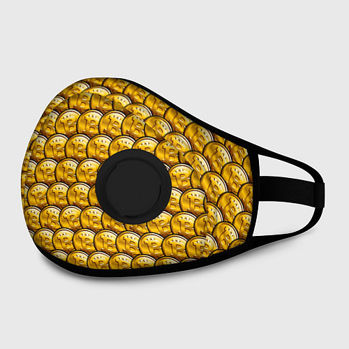 Маска с клапаном Золотые Биткоины Golden Bitcoins / 3D-Черный – фото 2