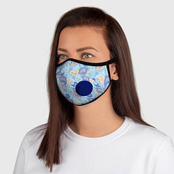 Маска с клапаном Турецкий огурец Turkish cucumber blue pattern, цвет: 3D-синий