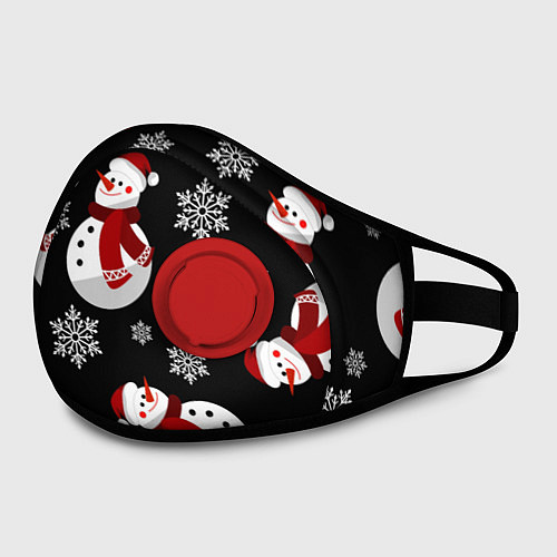 Маска с клапаном Снеговички в зимних шапочках со снежинками / 3D-Красный – фото 2