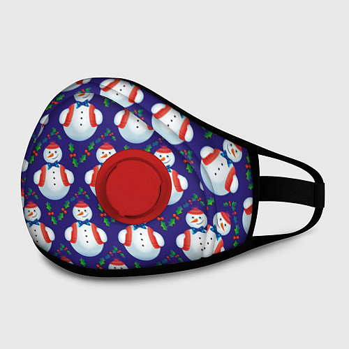 Маска с клапаном Милые снеговики - зимний узор / 3D-Красный – фото 2