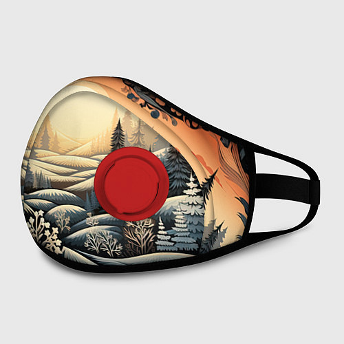 Маска с клапаном Зимний предновогодний пейзаж / 3D-Красный – фото 2