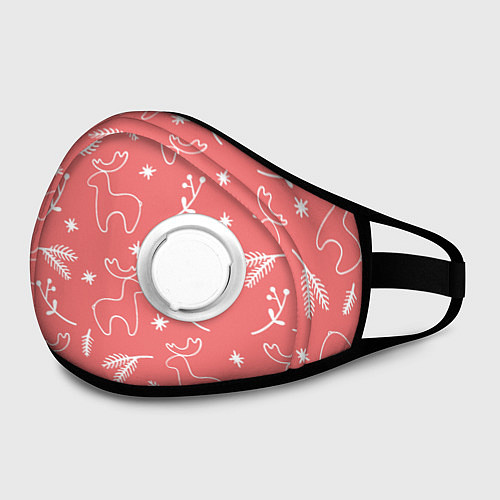 Маска с клапаном Рождественский принт с оленями / 3D-Белый – фото 2