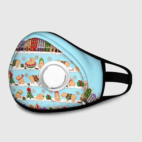 Маска с клапаном Капибара с семьей на прогулке / 3D-Белый – фото 2