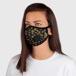 Маска с клапаном Россыпи золотых снежинок, цвет: 3D-черный