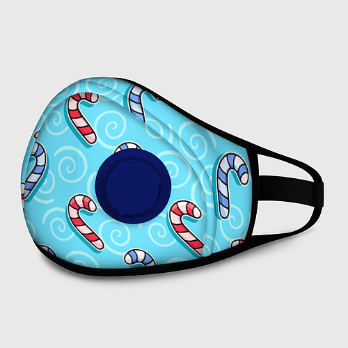 Маска с клапаном Новогодний леденец трость / 3D-Синий – фото 2