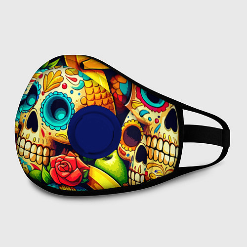 Маска с клапаном Colorfull skulls and bananas - pop art pattern / 3D-Синий – фото 2
