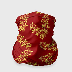 Бандана-труба Золотые веточки на ярко красном фоне, цвет: 3D-принт