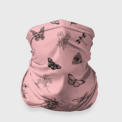 Бандана-труба Цветочки и бабочки на розовом фоне, цвет: 3D-принт